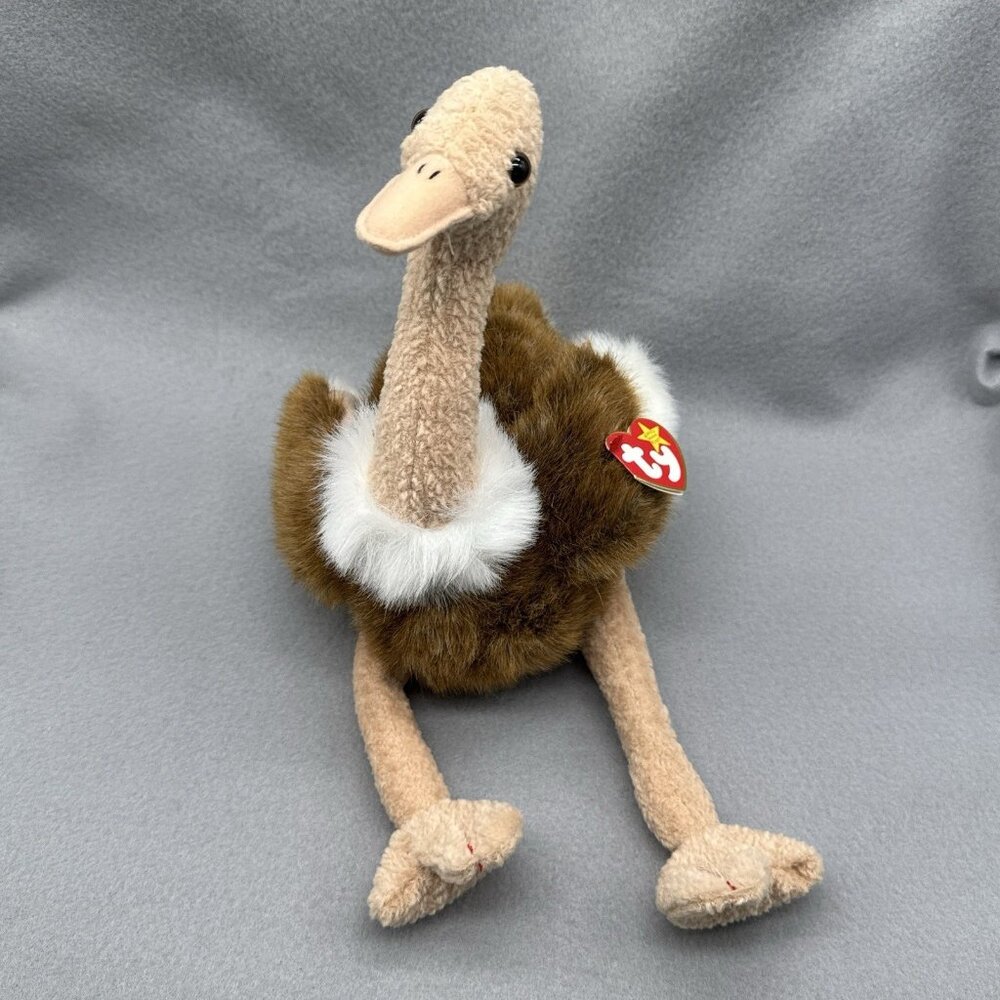 Ostrich Stretch Plush 1998 17" Bird Stuffed Toy Vintage TY Beanie Buddy Brown